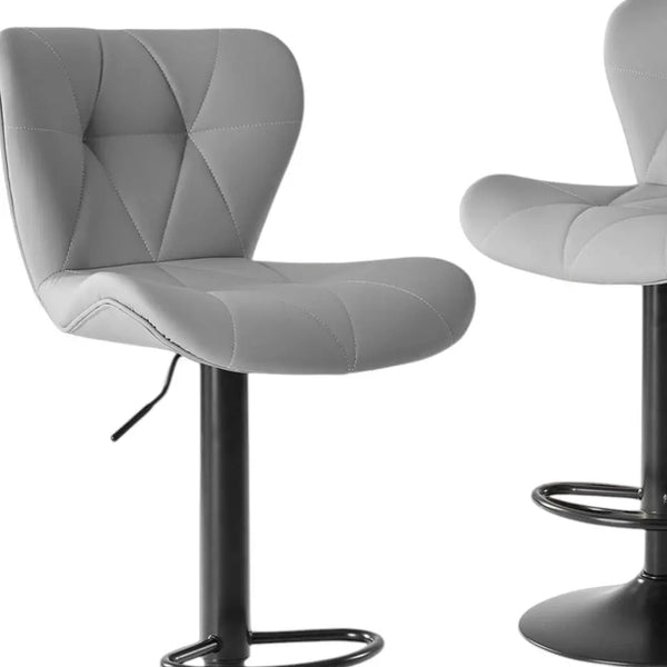 Set of Two Gray and Black Faux Leather and Aluminum Adjustable Height Swivel Bar Chairs Homeroots Living Room