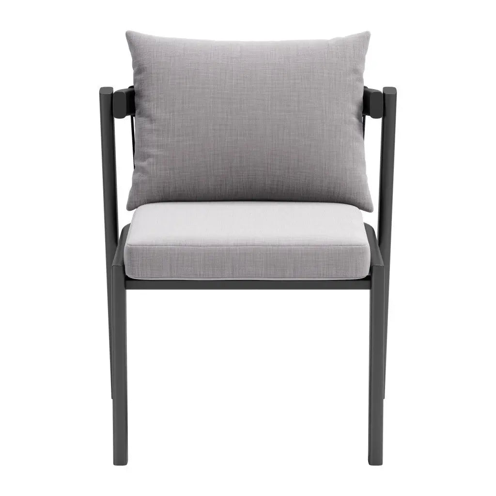Set of Two Gray and Black Slipcovered Upholstered And Aluminum Partially Open Back Dining Side Chairs - GreatEagleInc