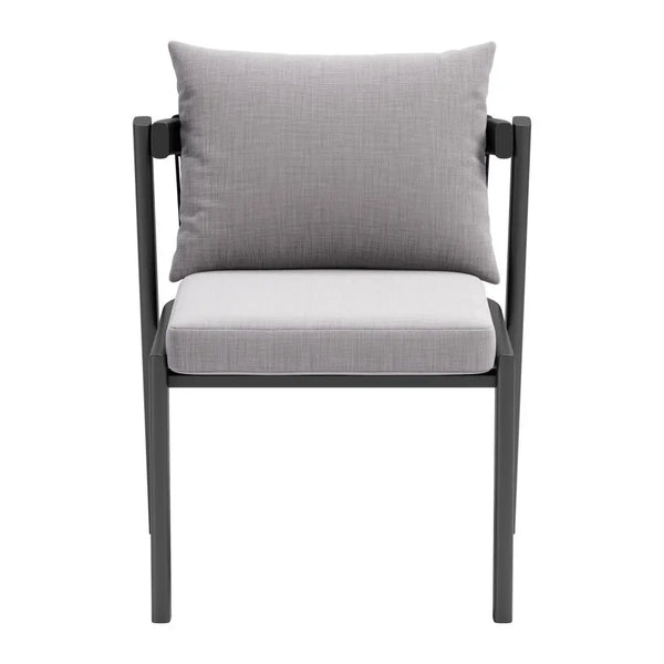 Set of Two Gray and Black Slipcovered Upholstered And Aluminum Partially Open Back Dining Side Chairs - GreatEagleInc