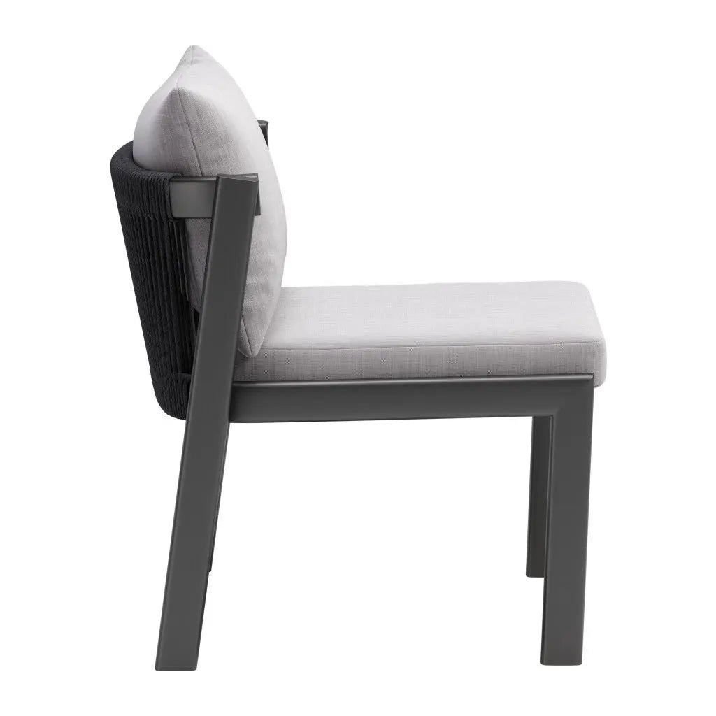 Set of Two Gray and Black Slipcovered Upholstered And Aluminum Partially Open Back Dining Side Chairs - GreatEagleInc