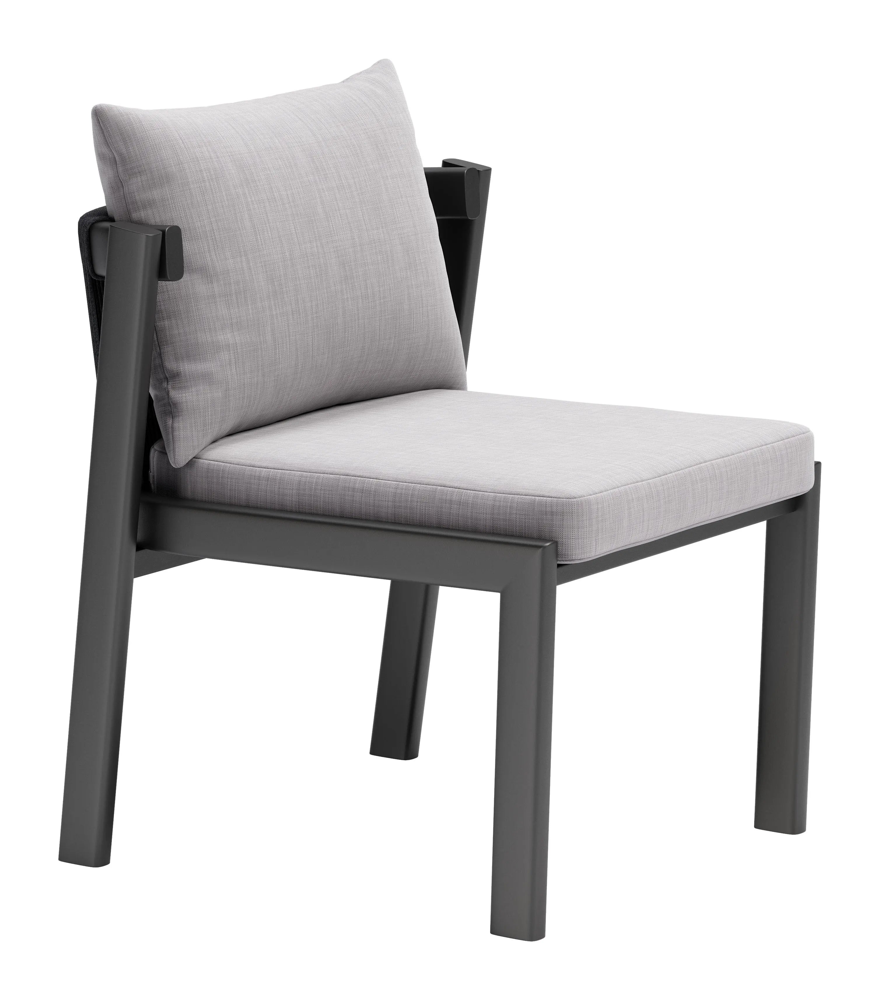 Set of Two Gray and Black Slipcovered Upholstered And Aluminum Partially Open Back Dining Side Chairs - GreatEagleInc