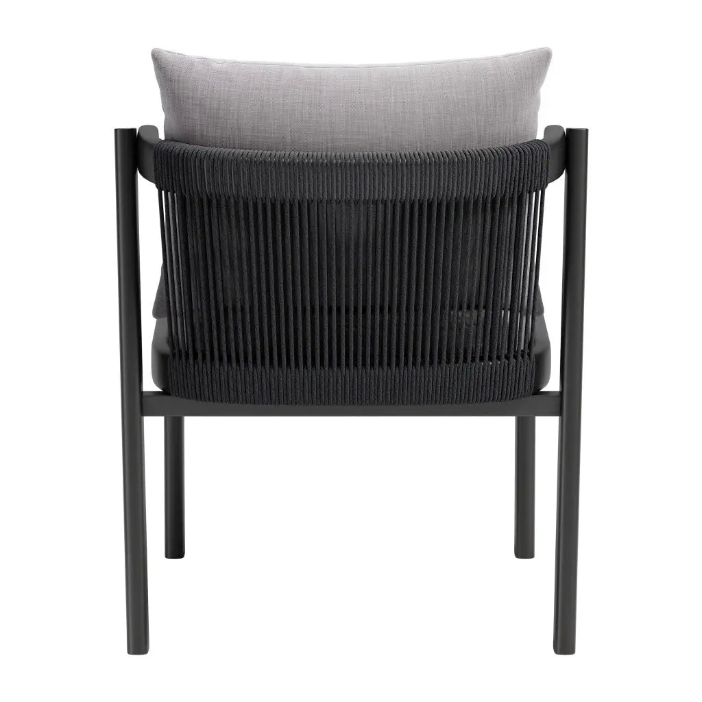 Set of Two Gray and Black Slipcovered Upholstered And Aluminum Partially Open Back Dining Side Chairs - GreatEagleInc
