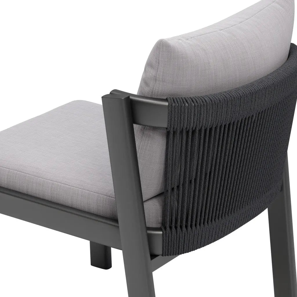 Set of Two Gray and Black Slipcovered Upholstered And Aluminum Partially Open Back Dining Side Chairs - GreatEagleInc
