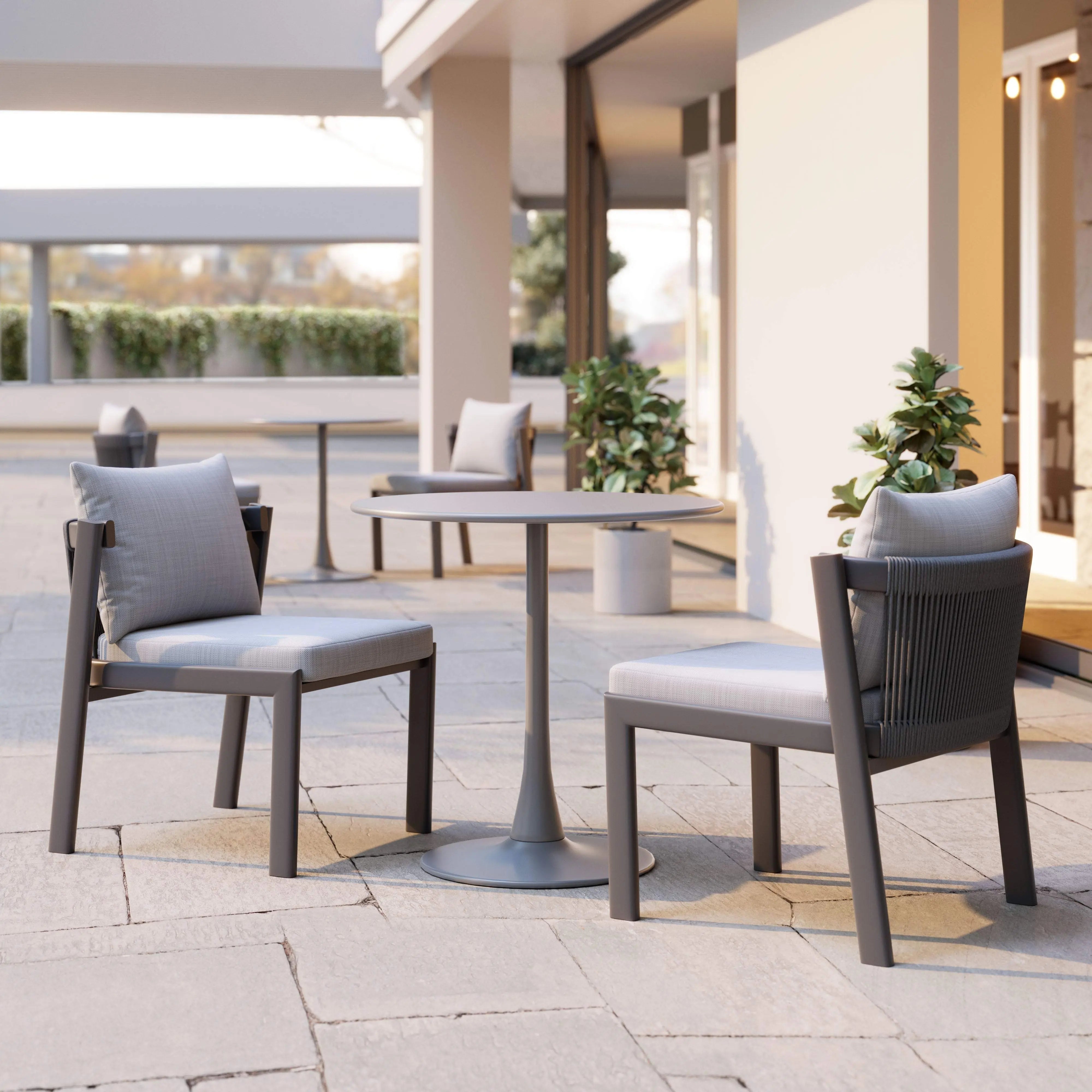 Set of Two Gray and Black Slipcovered Upholstered And Aluminum Partially Open Back Dining Side Chairs - GreatEagleInc