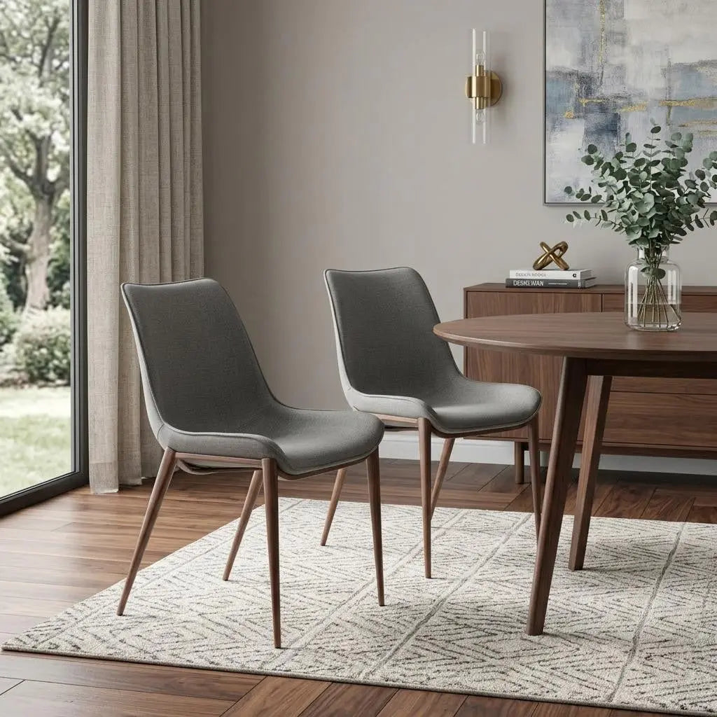 Set of Two Gray and Brown Faux Leather Dining Side Chairs Homeroots Kitchen & Dining