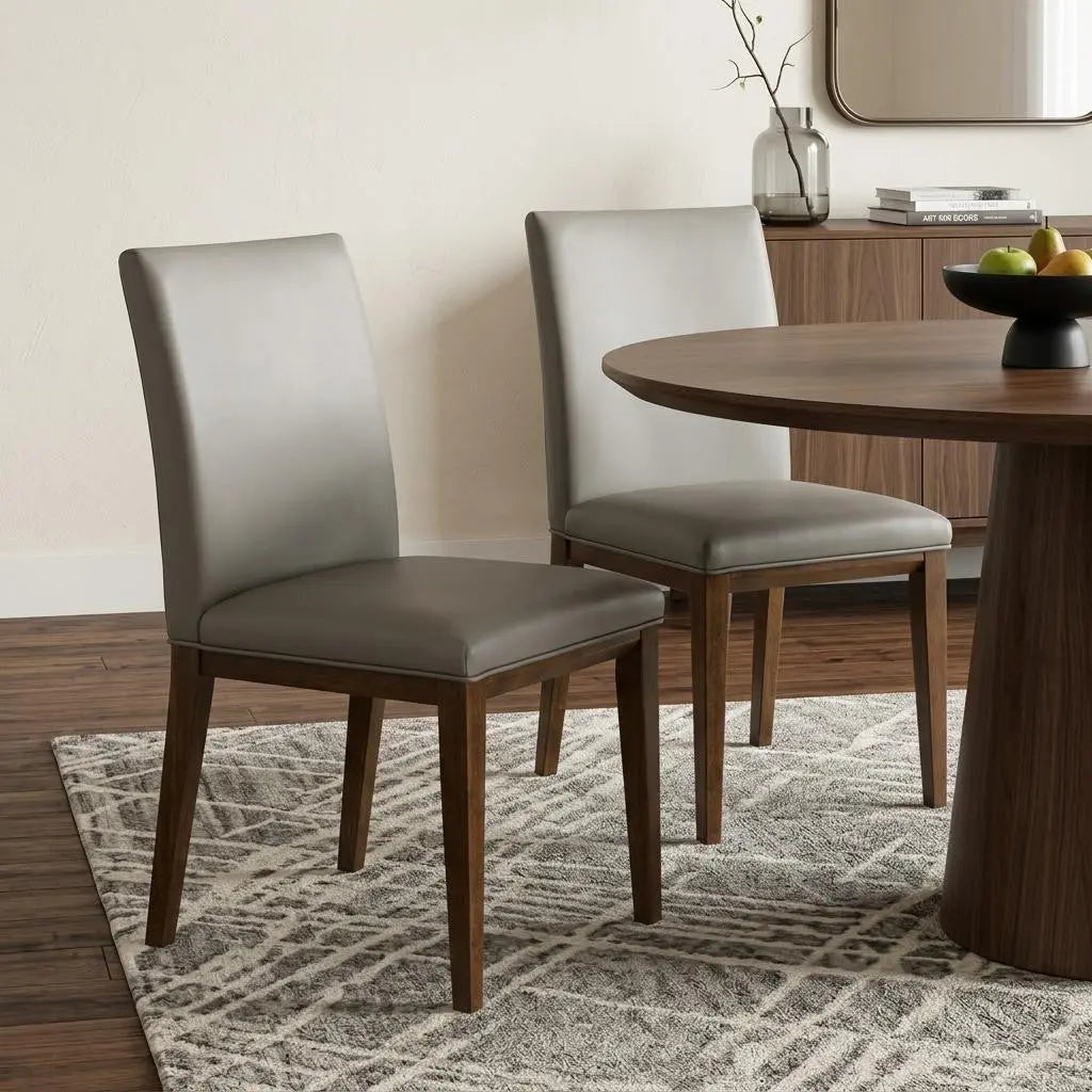 Set of Two Gray and Brown Leather Dining Side Chairs Homeroots Kitchen & Dining