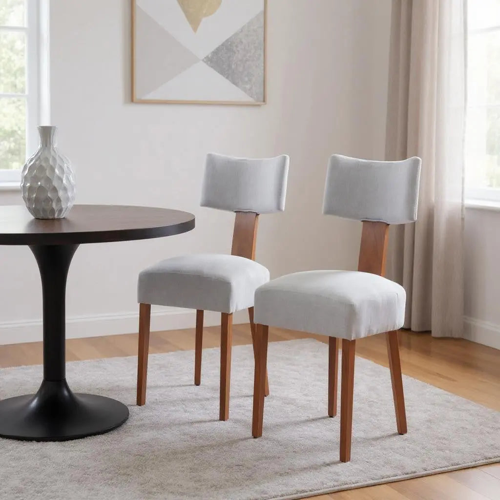 Set of Two Gray and Brown Linen Dining Side Chairs Homeroots Kitchen & Dining
