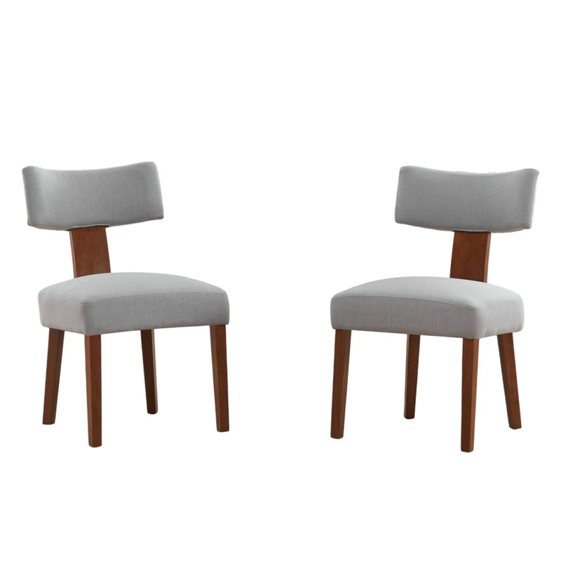 Set of Two Gray and Brown Linen and Solid Wood Dining Side Chairs Homeroots Kitchen & Dining