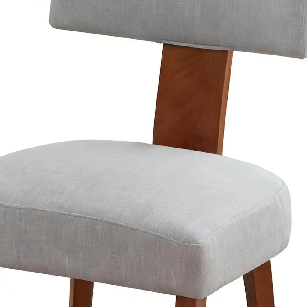 Set of Two Gray and Brown Linen and Solid Wood Dining Side Chairs Homeroots Kitchen & Dining