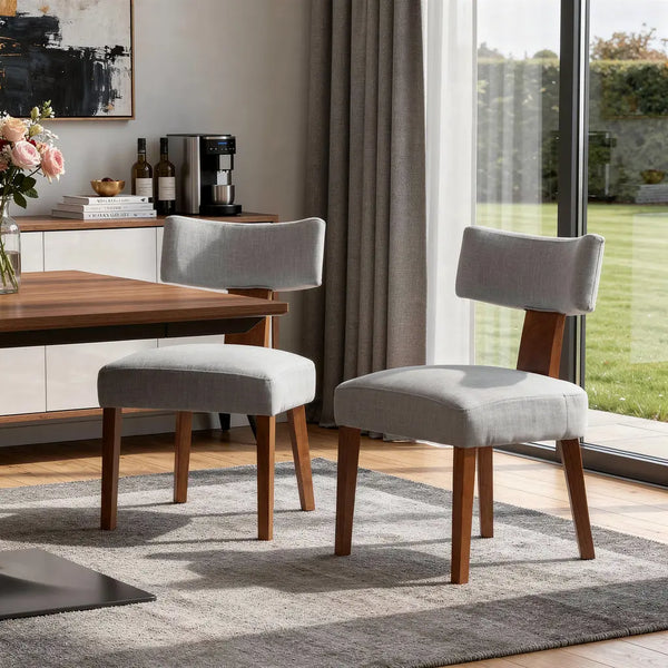 Set of Two Gray and Brown Linen and Solid Wood Dining Side Chairs Homeroots Kitchen & Dining