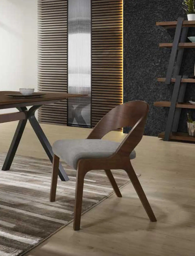 Set of Two Gray and Brown Upholstered Fabric Curved Back Dining Side Chairs Homeroots Kitchen & Dining