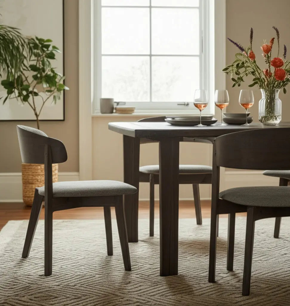 Set of Two Gray and Brown Upholstered Fabric Dining Arm Chairs Homeroots Kitchen & Dining