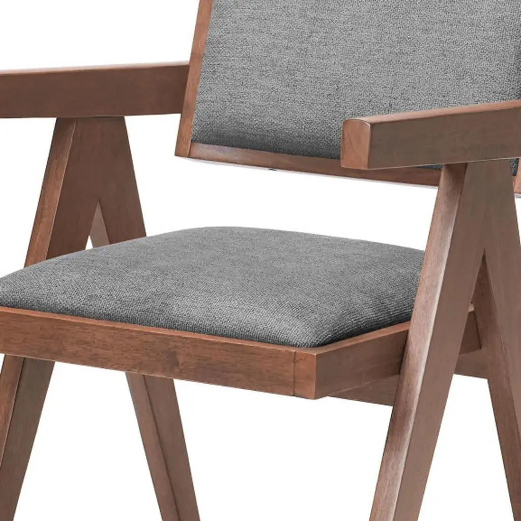 Set of Two Gray and Brown Upholstery Open Back Dining Arm Chairs Homeroots Kitchen & Dining