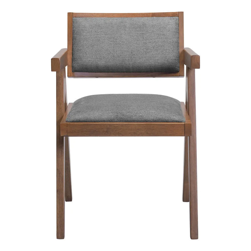 Set of Two Gray and Brown Upholstery Open Back Dining Arm Chairs Homeroots Kitchen & Dining