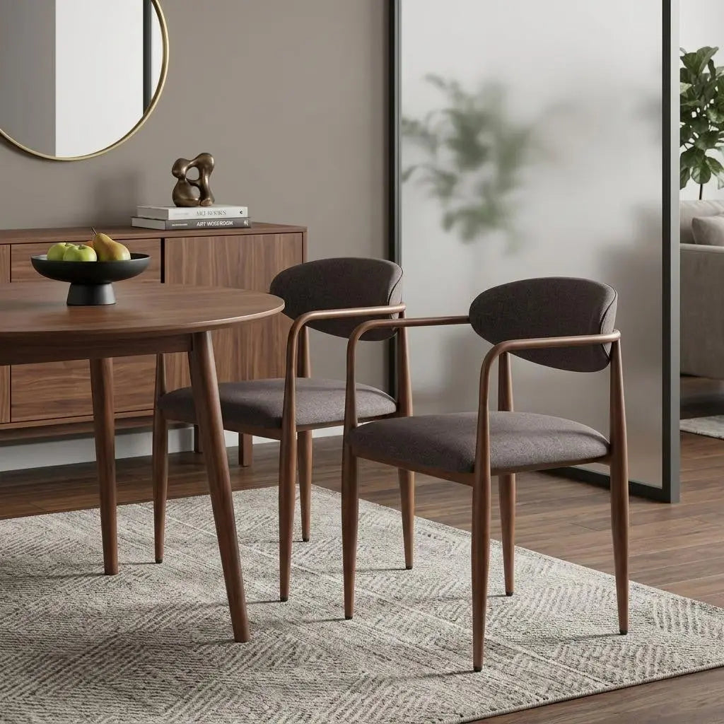Set of Two Gray and Brown Upholstery Open Back Dining Arm Chairs Homeroots Kitchen & Dining