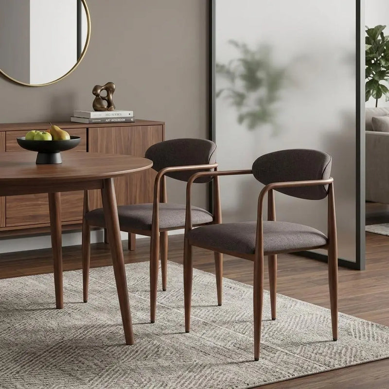 Set of Two Gray and Brown Upholstery Open Back Dining Arm Chairs Homeroots Kitchen & Dining