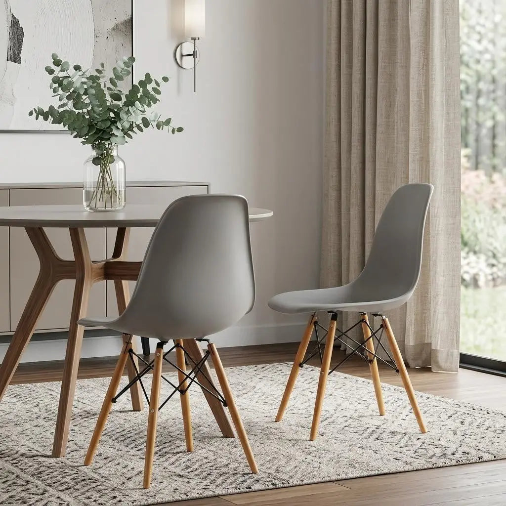 Set of Two Gray and Brown Wood and Heavy Duty Plastic Dining Side Chairs Homeroots Kitchen & Dining