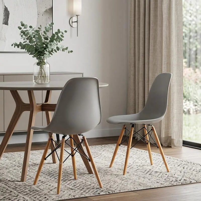 Set of Two Gray and Brown Wood and Heavy Duty Plastic Dining Side Chairs Homeroots Kitchen & Dining