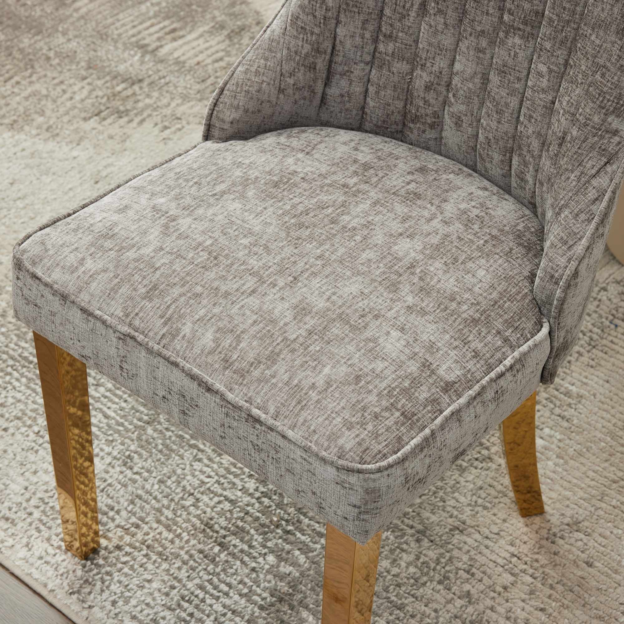 Set of Two Gray and Gold Chenille Dining Side Chairs Homeroots Kitchen & Dining