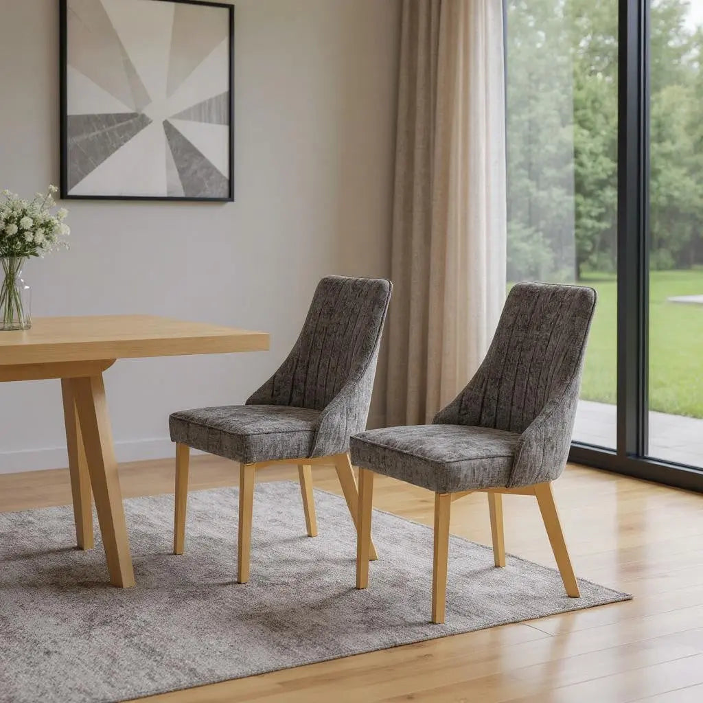 Set of Two Gray and Gold Chenille Dining Side Chairs Homeroots Kitchen & Dining