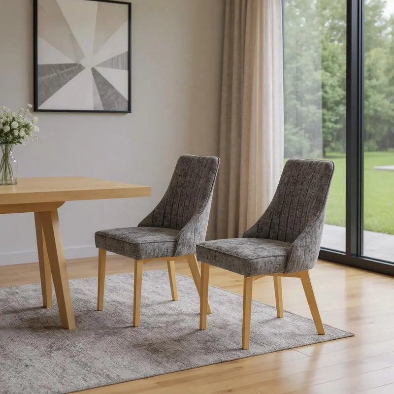 Set of Two Gray and Gold Chenille Dining Side Chairs Homeroots Kitchen & Dining