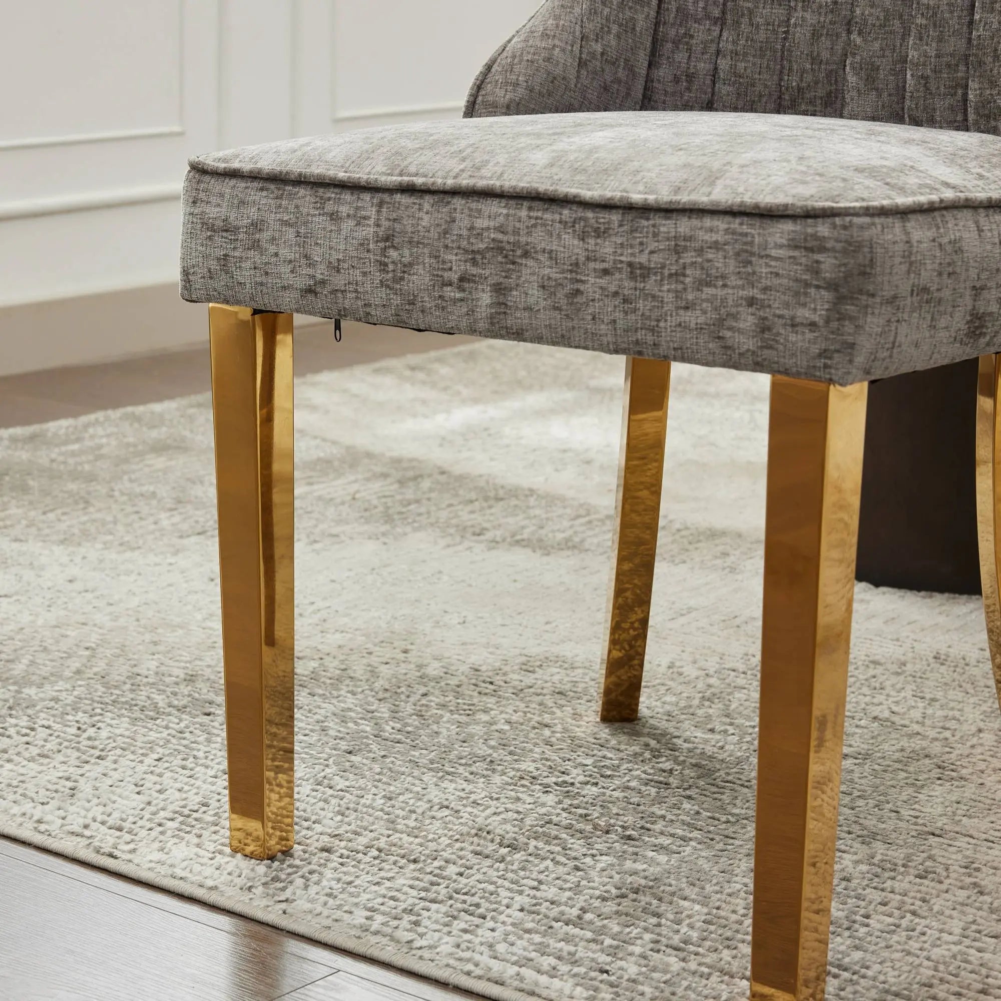 Set of Two Gray and Gold Chenille Dining Side Chairs Homeroots Kitchen & Dining
