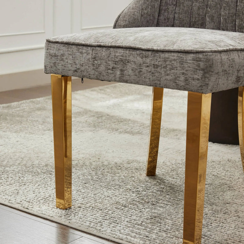 Set of Two Gray and Gold Chenille Dining Side Chairs Homeroots Kitchen & Dining