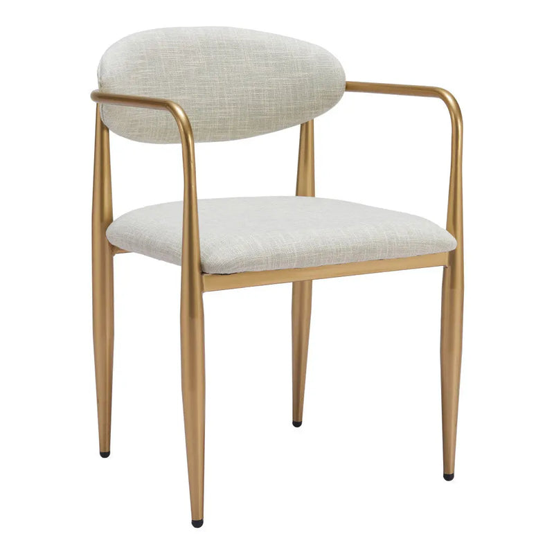 Set of Two Gray and Gold Upholstery Open Back Dining Arm Chairs Homeroots Kitchen & Dining