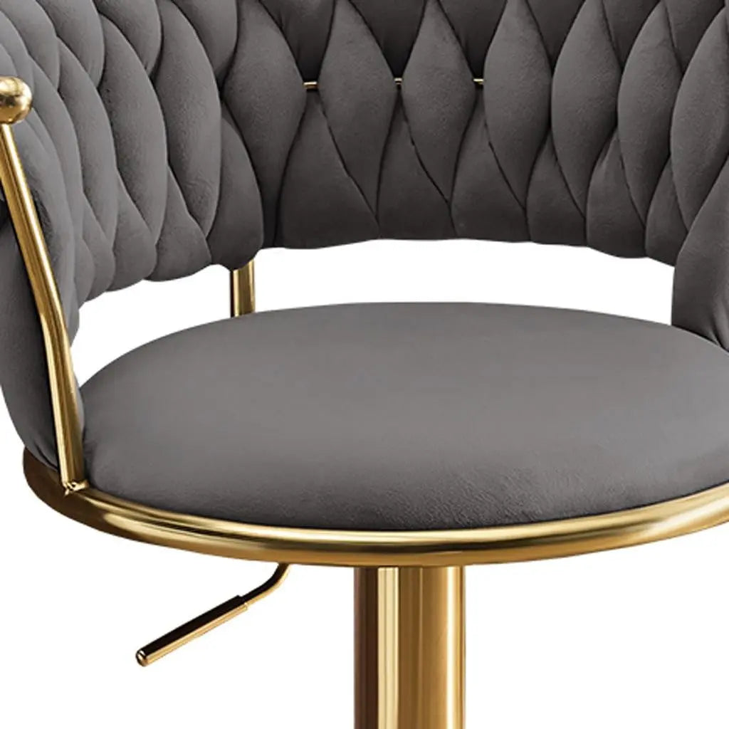Set of Two Gray and Gold Velvet and Metal Low Back Adjustable Height Swivel Bar Chairs Homeroots Living Room