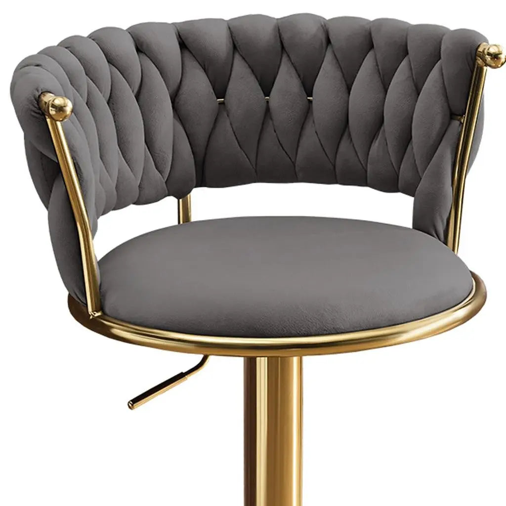 Set of Two Gray and Gold Velvet and Metal Low Back Adjustable Height Swivel Bar Chairs Homeroots Living Room