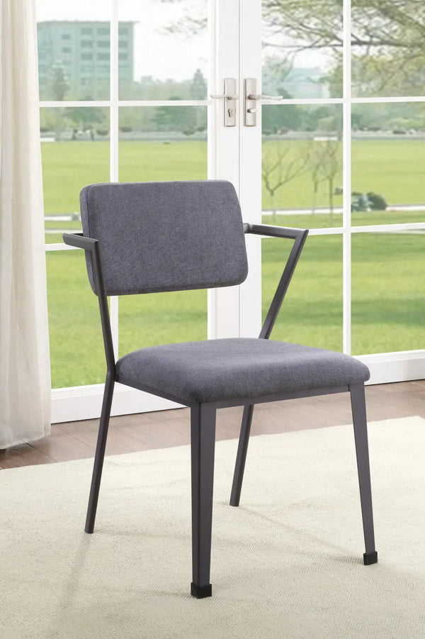 Set of Two Gray and Gunmetal Fabric Open Back Dining Side Chairs Homeroots Kitchen & Dining