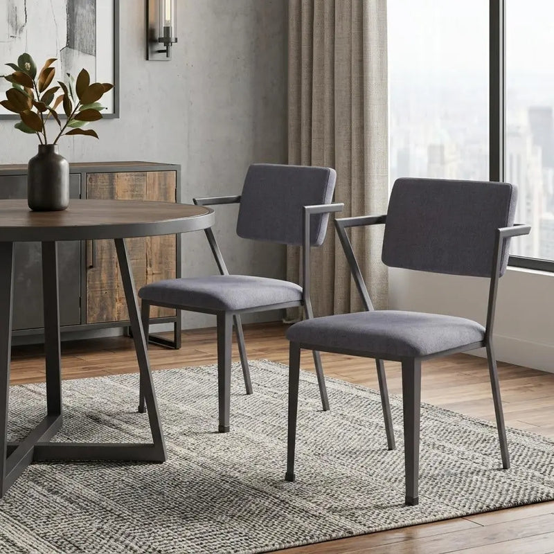 Set of Two Gray and Gunmetal Fabric Open Back Dining Side Chairs Homeroots Kitchen & Dining