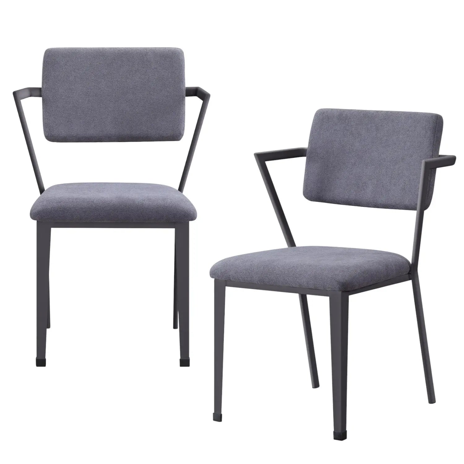 Set of Two Gray and Gunmetal Fabric Open Back Dining Side Chairs Homeroots Kitchen & Dining