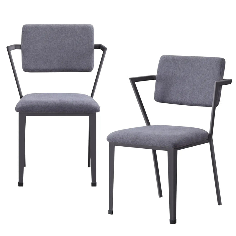 Set of Two Gray and Gunmetal Fabric Open Back Dining Side Chairs Homeroots Kitchen & Dining