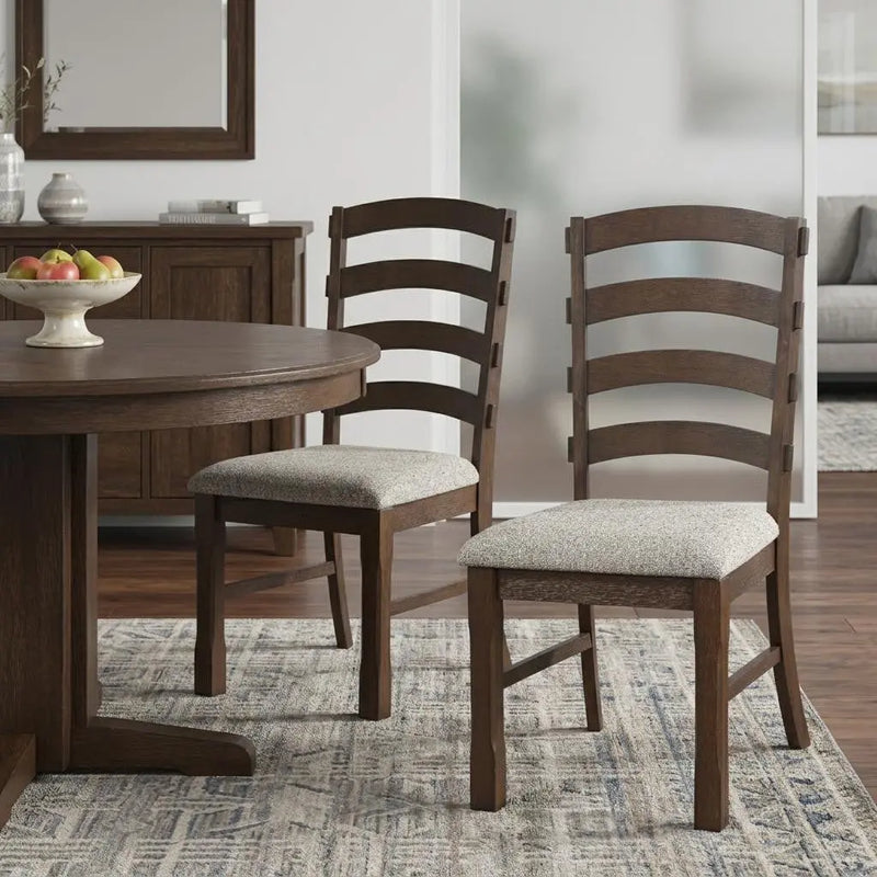 Set of Two Gray and Oak Fabric Ladder Back Dining Side Chairs Homeroots Kitchen & Dining