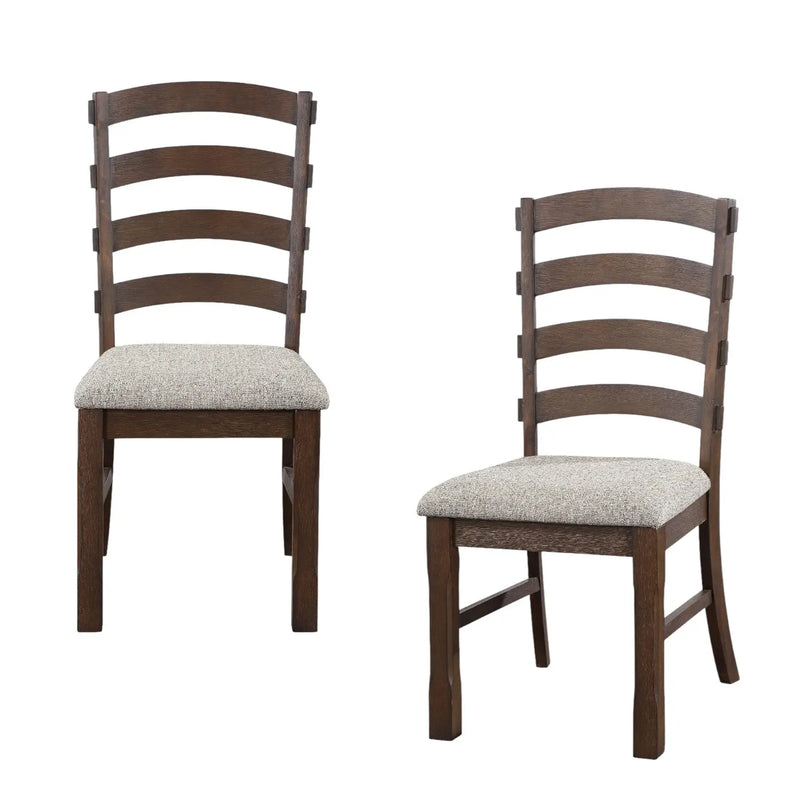 Set of Two Gray and Oak Fabric Ladder Back Dining Side Chairs Homeroots Kitchen & Dining