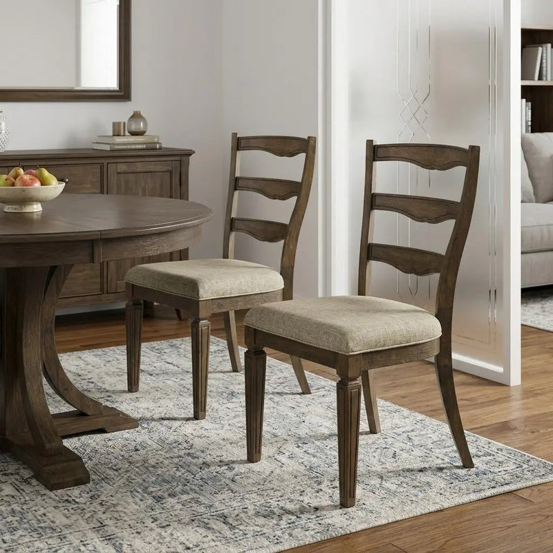 Set of Two Gray and Oak Fabric Open Back Dining Side Chairs Homeroots Kitchen & Dining