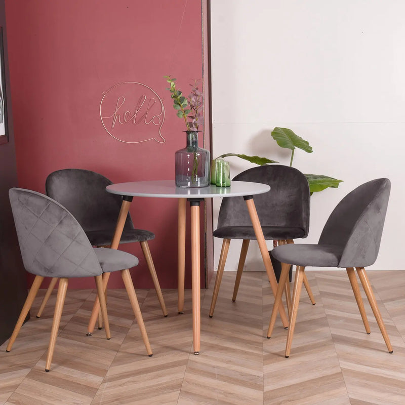Set of Two Gray and Oak Velvet and Metal Dining Side Chairs Homeroots Kitchen & Dining