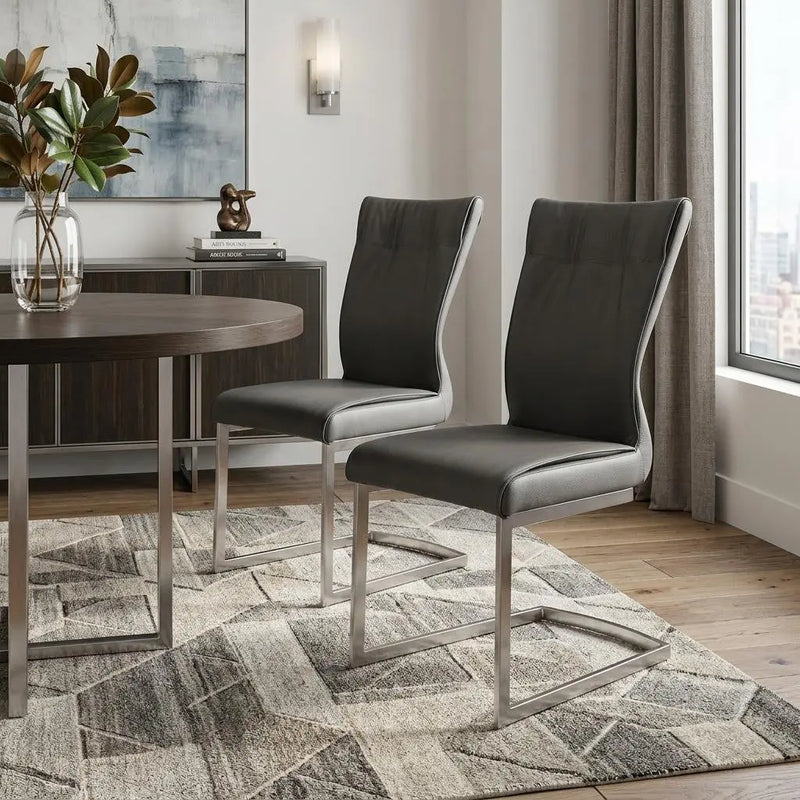 Set of Two Gray and Silver Faux Leather Dining Side Chairs Homeroots Kitchen & Dining