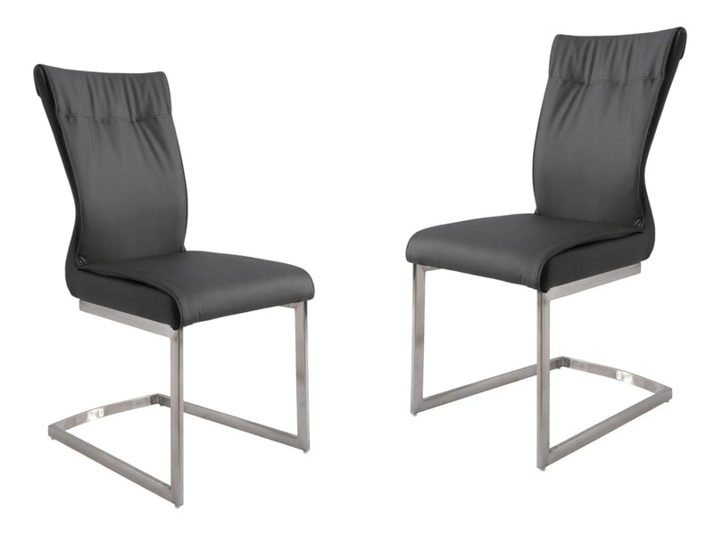 Set of Two Gray and Silver Faux Leather Dining Side Chairs Homeroots Kitchen & Dining