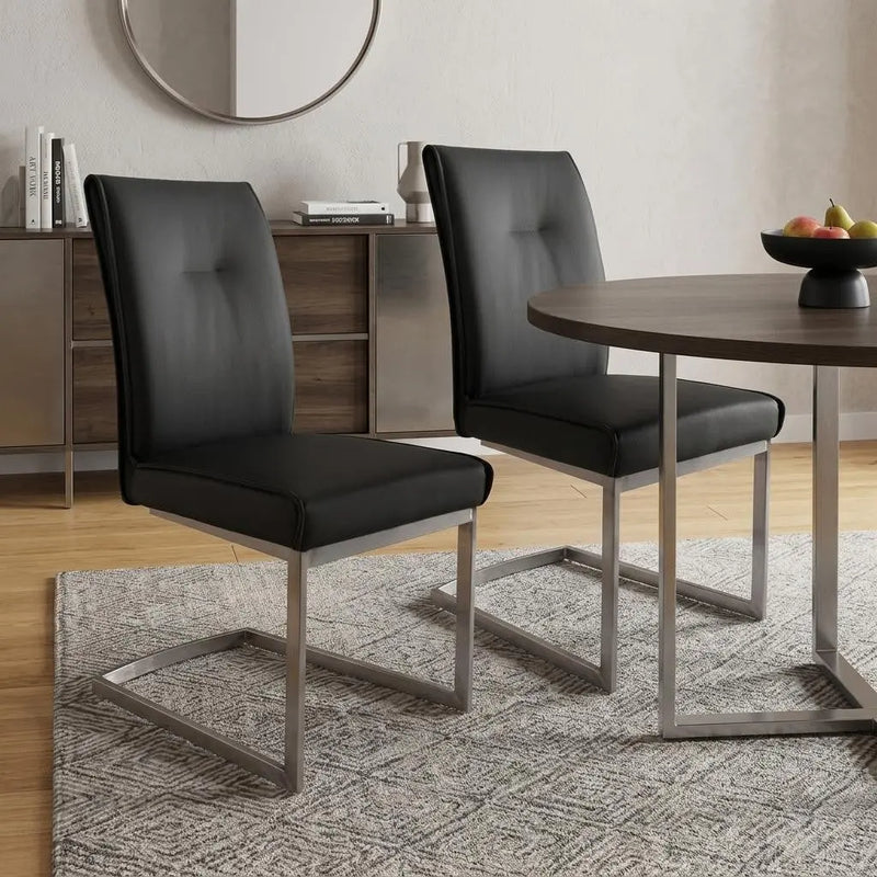 Set of Two Gray and Silver Faux Leather Dining Side Chairs Homeroots Kitchen & Dining