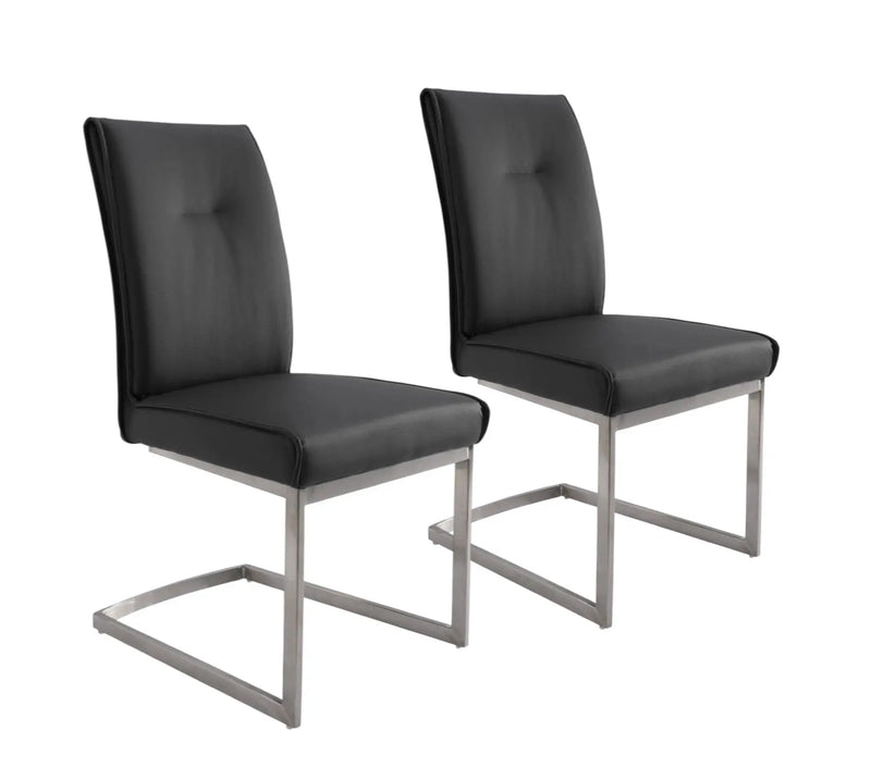 Set of Two Gray and Silver Faux Leather Dining Side Chairs Homeroots Kitchen & Dining