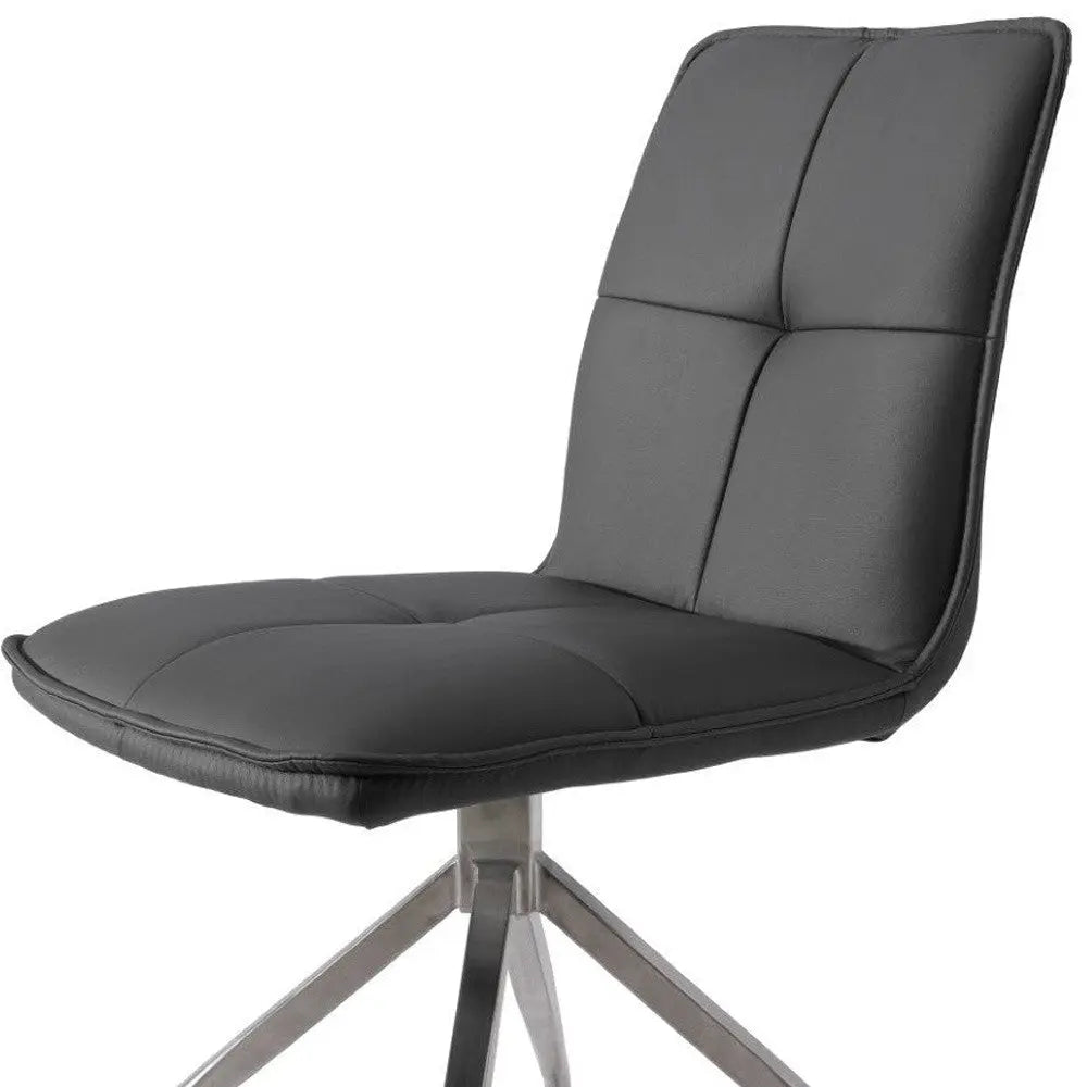 Set of Two Gray and Silver Faux Leather Swivel Dining Side Chairs Homeroots Kitchen & Dining