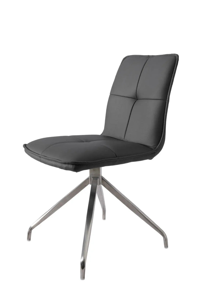 Set of Two Gray and Silver Faux Leather Swivel Dining Side Chairs Homeroots Kitchen & Dining