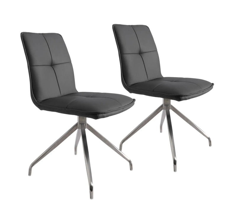 Set of Two Gray and Silver Faux Leather Swivel Dining Side Chairs Homeroots Kitchen & Dining
