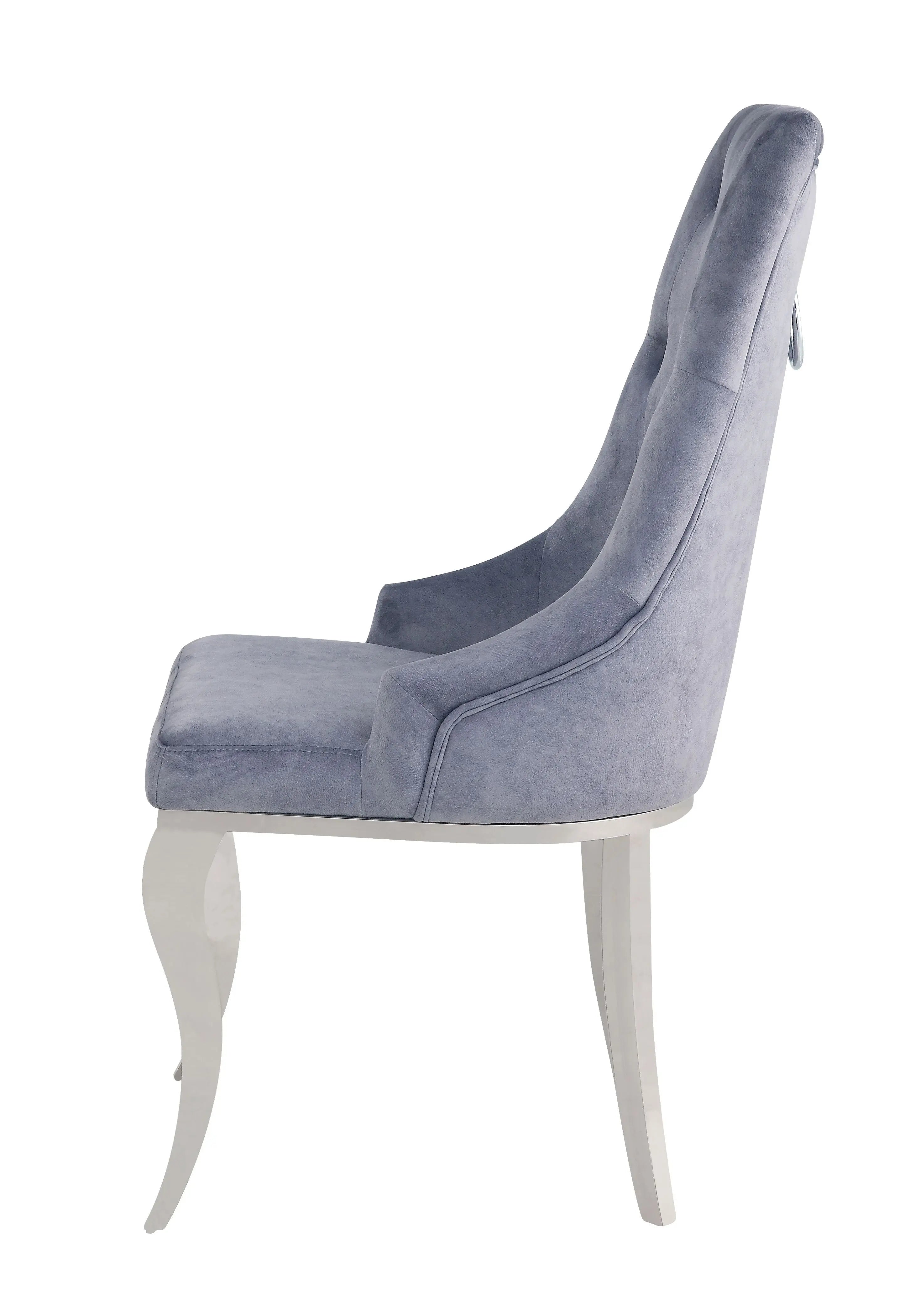 Set of Two Gray and Silver Tufted Fabric Dining Side Chairs Homeroots Kitchen & Dining