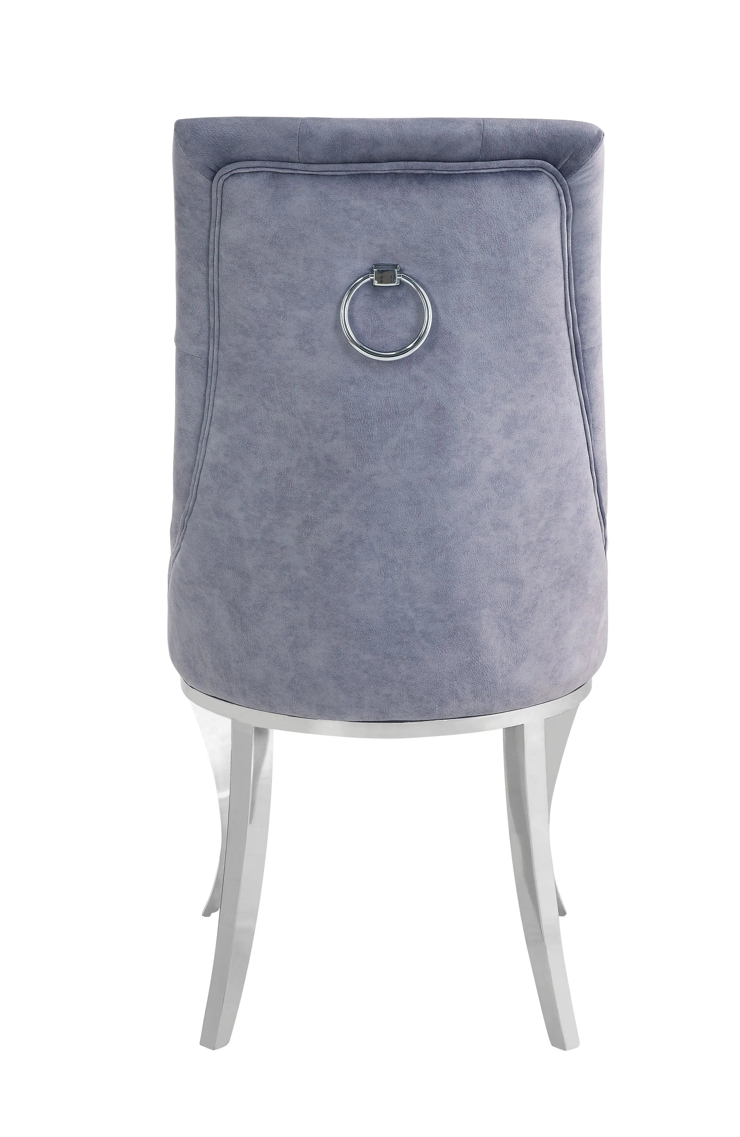 Set of Two Gray and Silver Tufted Fabric Dining Side Chairs Homeroots Kitchen & Dining