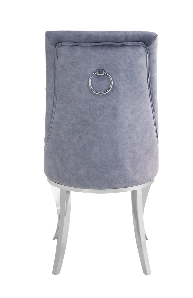 Set of Two Gray and Silver Tufted Fabric Dining Side Chairs Homeroots Kitchen & Dining