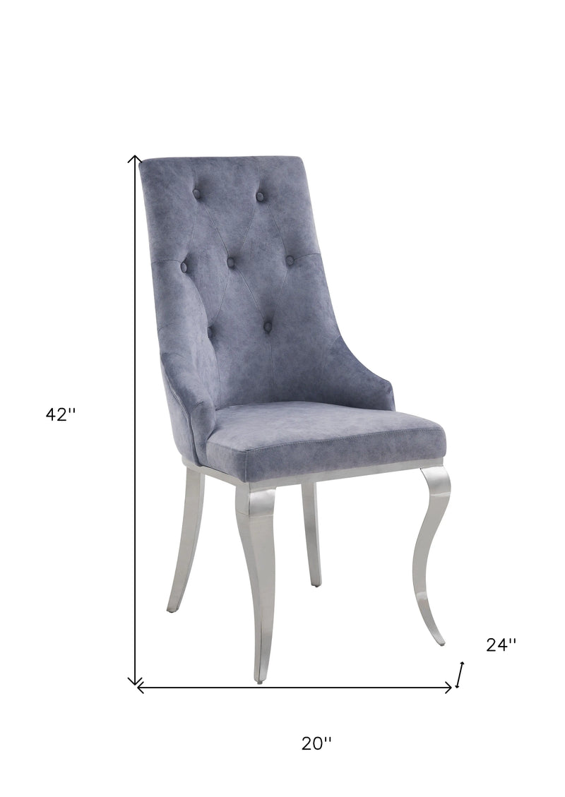Set of Two Gray and Silver Tufted Fabric Dining Side Chairs Homeroots Kitchen & Dining