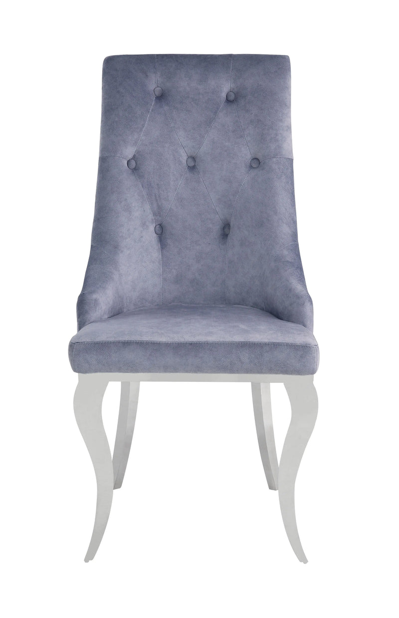 Set of Two Gray and Silver Tufted Fabric Dining Side Chairs Homeroots Kitchen & Dining